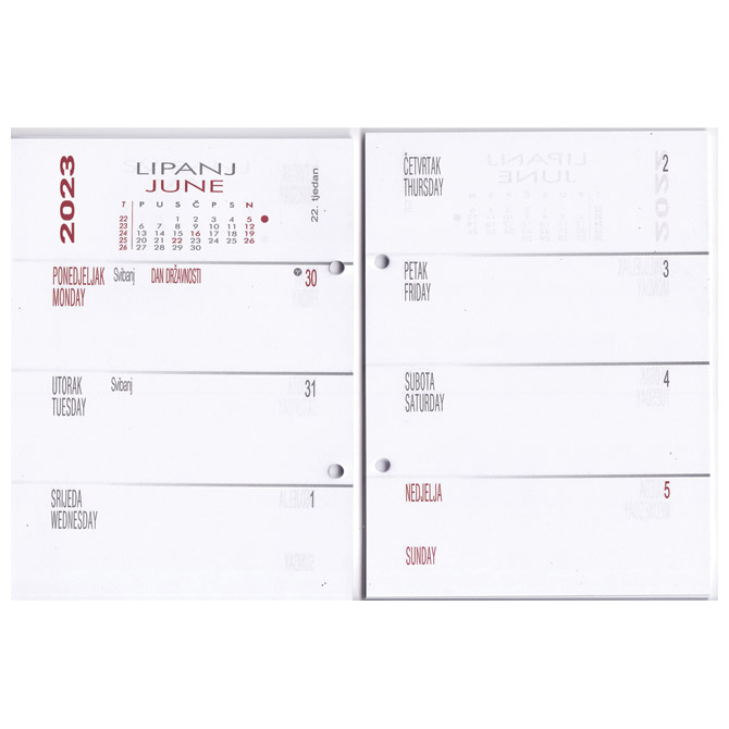 Uložak za stolni kalendar - standardne rupe 7cm-tjedni Tobi