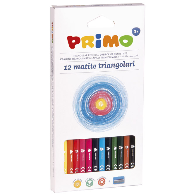 Boje drvene  12boja trokutaste+šiljilo Primo CMP.515TRIS12 blister
