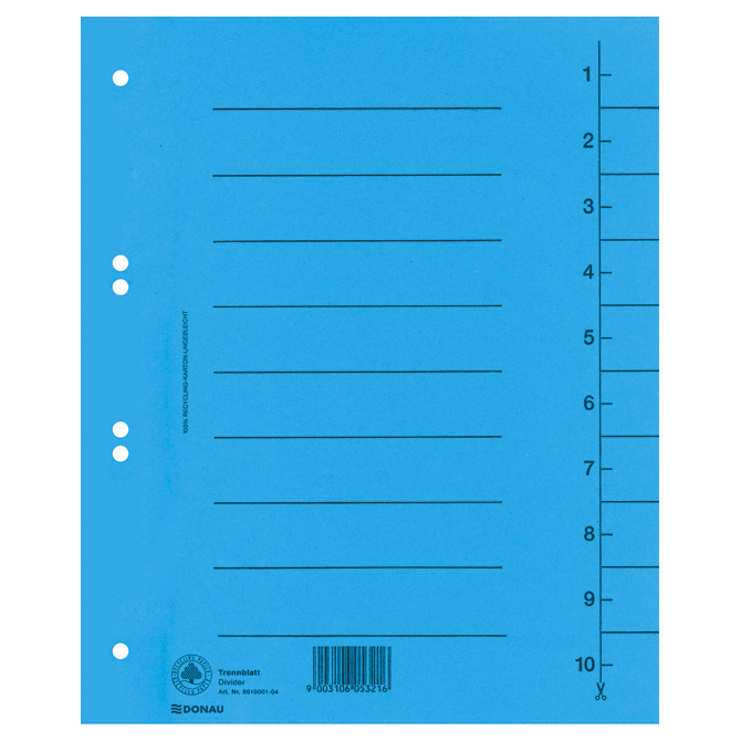 Pregrada kartonska A4 250g Donau 8610001-10 plava