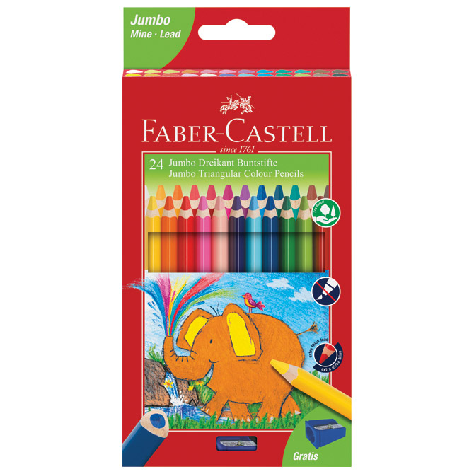Boje drvene  24boje Jumbo trokutaste + šiljilo Faber-Castell 116524 blister