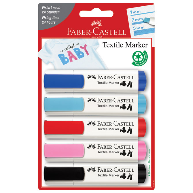 Marker za tekstil 1-5mm pk5 Faber-Castell 159530 sortirano blister