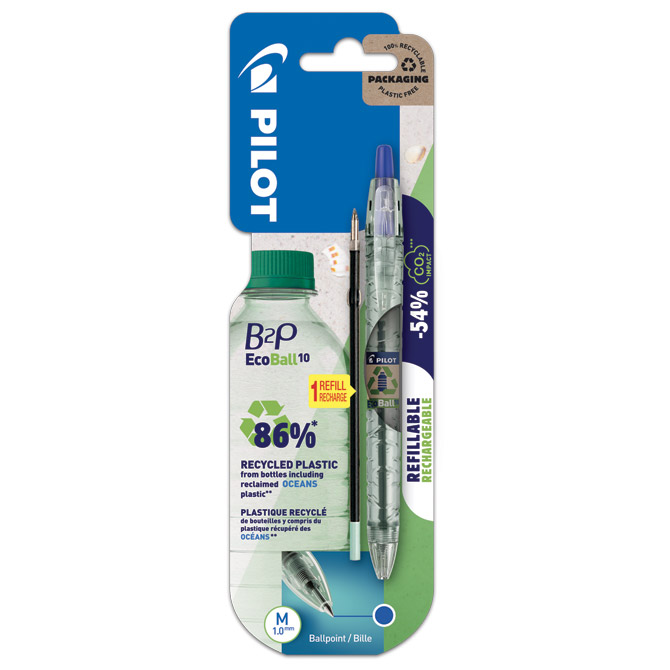 Olovka kemijska B2P Ecoball Begreen Pilot BP-B2PEB-M-BG-L plava+refil blister - Black Friday