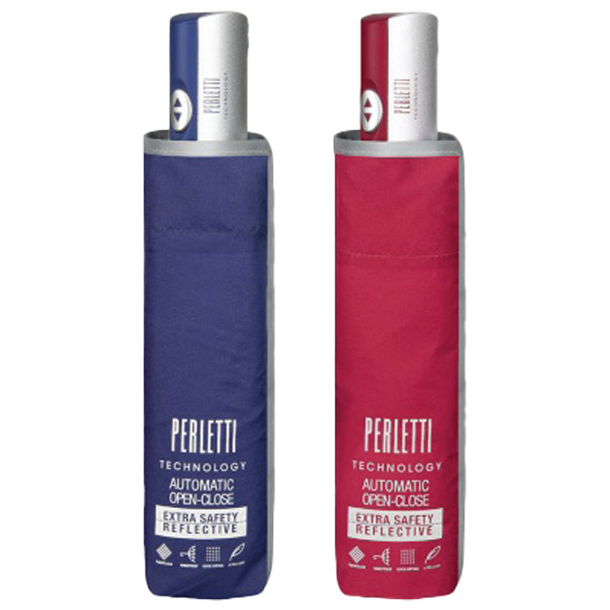 Kišobran automatik (otvaranje+zatvaranje na gumb) sklopivi s  plastičnom drškom Technology Perletti 21754 sortirano/reflektirajući rub!!