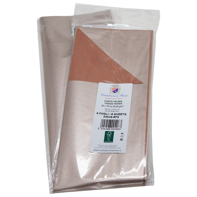 Papir ukrasni Tissue 50x75 cm pk6 Cartotecnica Rossi Z8045 metalik bakreno-platinasti blister