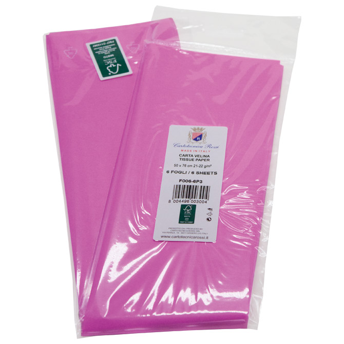 Papir ukrasni Tissue 50x76 cm pk6 Cartotecnica Rossi F006 rozi blister