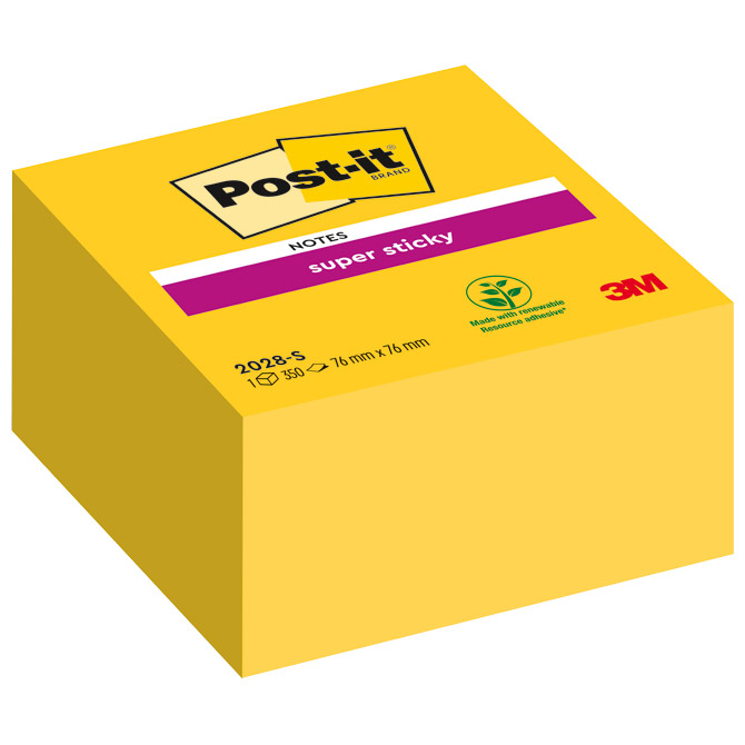 Blok samoljepljiv kocka 76x76 mm 350L Super sticky Post-it 3M.2028S žuti