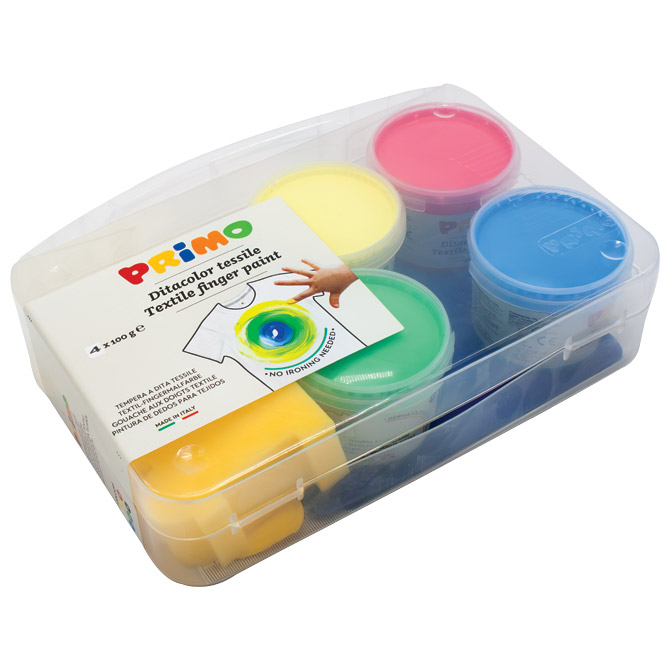 Boja tempera za ruke 100g u čaši 4boje+pribor za tekstil Primo 228TXD100