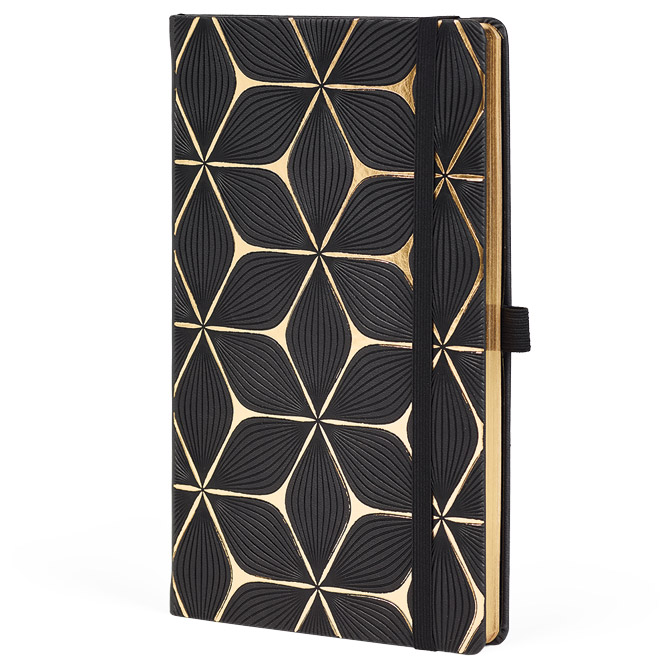 Notes 13x21 cm crte 96L s gumicom Castelli Gold Flower crno/zlatni