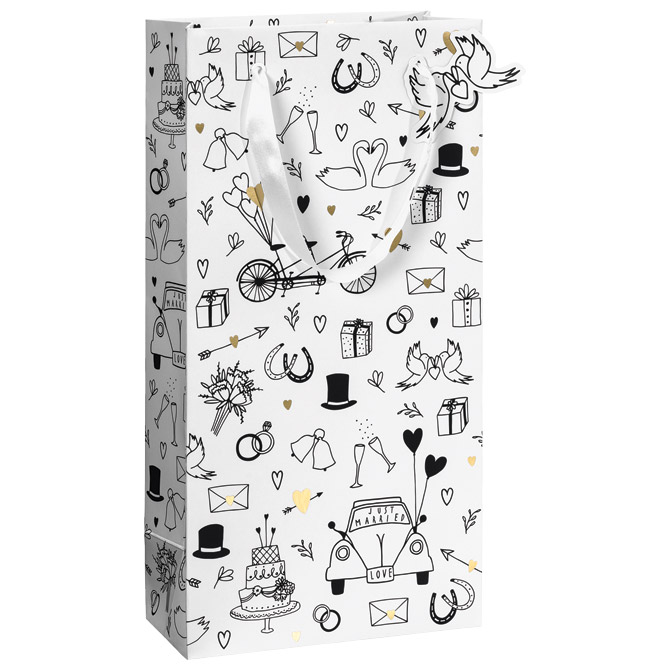 Vrećice ukrasne-2 boce 18x36x10,5 cm Weding Stewo 6472 70 bijelo crna blister